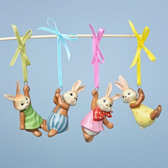 Hanging Easter bunnies figures (6,5-7,5 cm), stoneware, Goebel