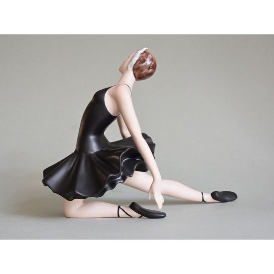 Ballet Dancer II. - Black Dress, 22,5 x 15,5 x 19 cm, Natur + Black + Gold, Porcelain Figures Duchcov