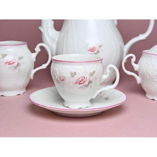 Pink line: Coffee cup and saucer 150 ml / 14 cm, Thun 1794 Carlsbad porcelain, bernadotte