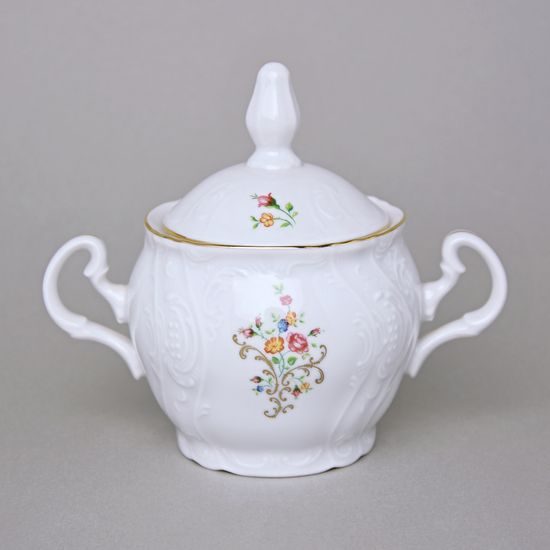 Sugar bowl 0,22 l, Thun 1794 Carlsbad porcelain, BERNADOTTE flowers with gold