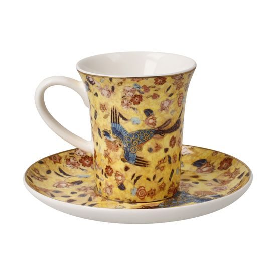 Šálek 100 ml a podšálek 12 cm espresso Dáma s vějířem, jemný kostní porcelán, G. Klimt, Goebel