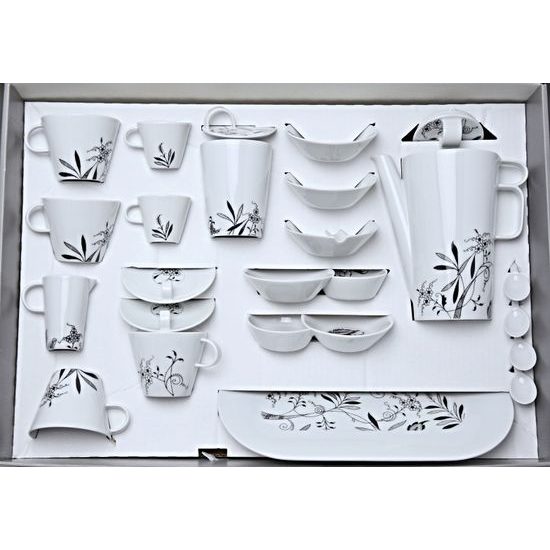 Bohemia black: Kávová sada pro 6 osob, design Jiří Pelcl, černý cibulák, Český porcelán a.s.