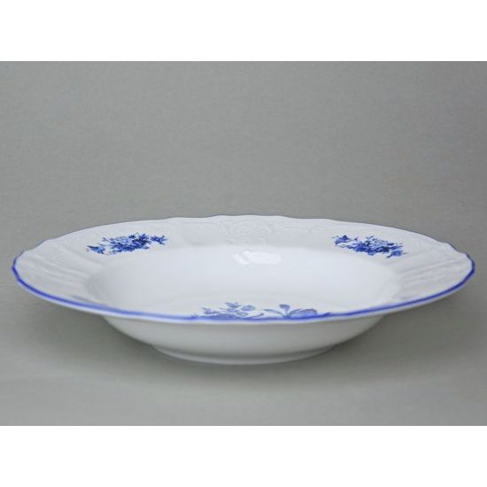 Talíř hluboký 23 cm, Thun 1794, karlovarský porcelán, BERNADOTTE modrá růže, MODRÁ linka