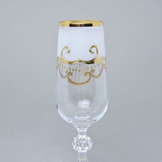 Claudia 180 ml, champagne glass, enamel flowers + gold, Novoborské sklo