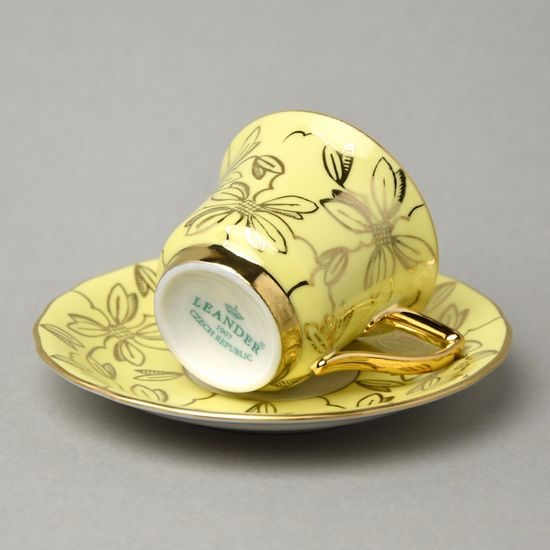 Šálek 100 ml a podšálek 115 mm na espresso, Žlutý - motýli, Leander 1907 Loučky