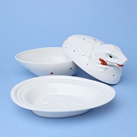 Originální dětská jídelní souprava DINO SET - PUNTÍKY (náhodný výběr dekoru), porcelán Goldfinger