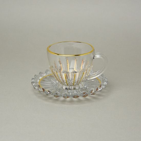 Cup 170 ml + saucer 145 mm crystal + gold decoration, Balvínglass Bohemia