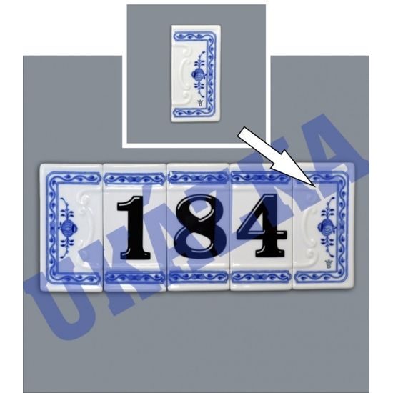 Číslo na dům - pravý okraj - porcelánová destička 8 x 55 x 110 mm