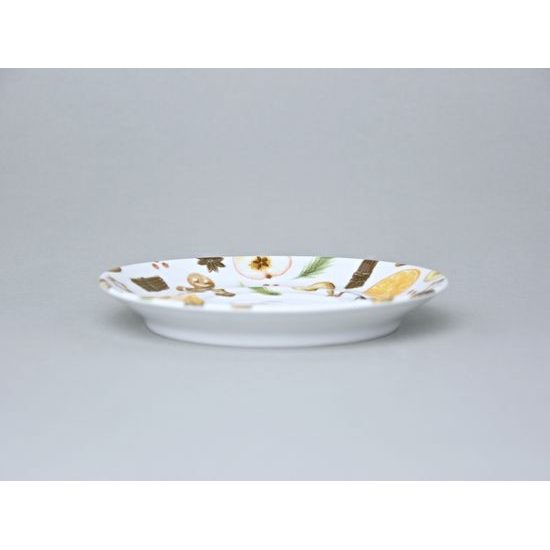 Podšálek 14 cm, vánoční perníček a pomeranč, G. Benedikt 1882