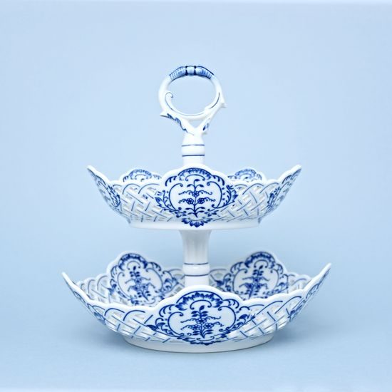 2-Compartment Dish Perforated Bowls 19 + 24 cm, Original Blue Onion Pattern