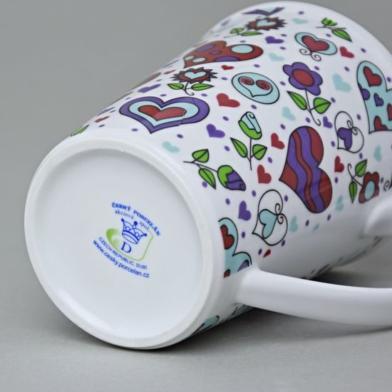 Mug Erin 12 cm 420 ml, Happy Hearts - Turquoise, Český porcelán a.s.