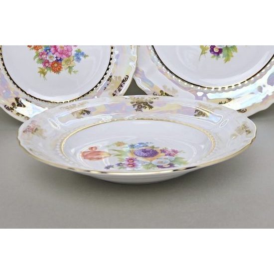 656: Talíř hluboký 23 cm, Sonáta, listr + květiny, Leander Loučky