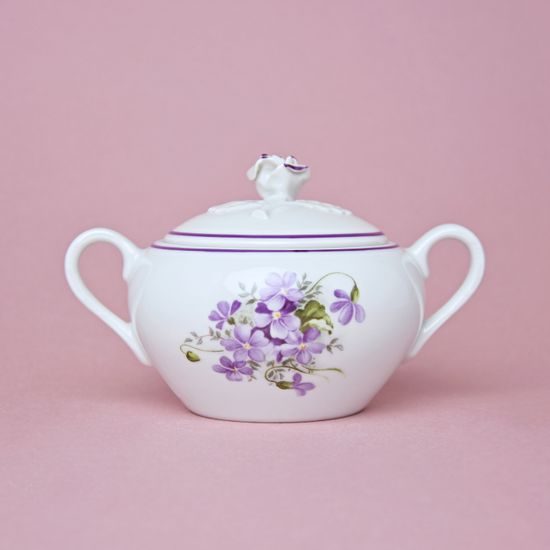 Cukřenka s oušky s víčkem bez výřezu 0,30 l, fialky, Český porcelán a.s.