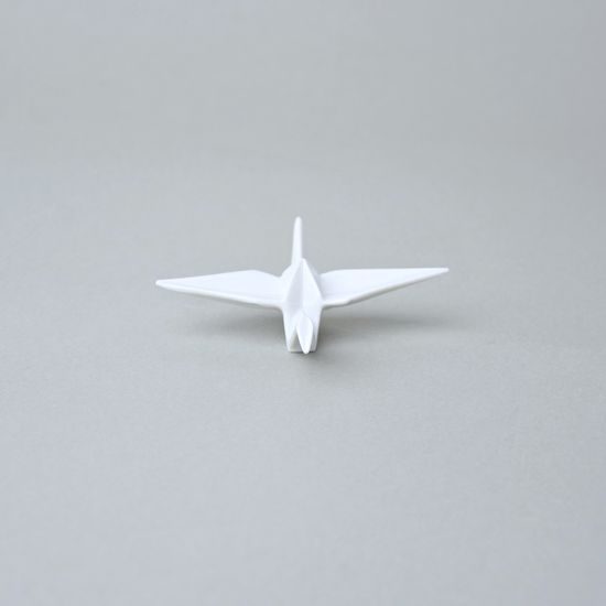 Origami - Jeřáb "z papíru" - porcelánová figurka pro štěstí 8 x 7,5 x 2,5 cm, bílý porcelán, Český porcelán a.s.
