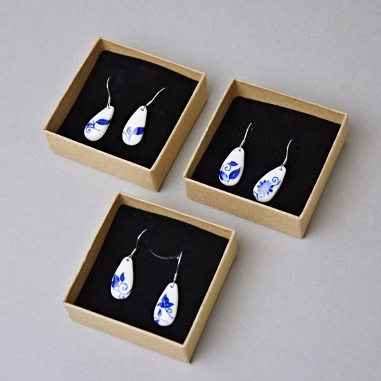 Earrings: Drops - Onion Pattern fragments / flowers, Porcelain Jewels Studio Mallys