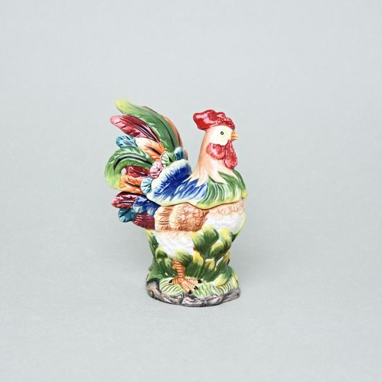 Lamart: Kohoutek, dóza (cukřenka), výška 14 cm, Italský porcelán Lamart