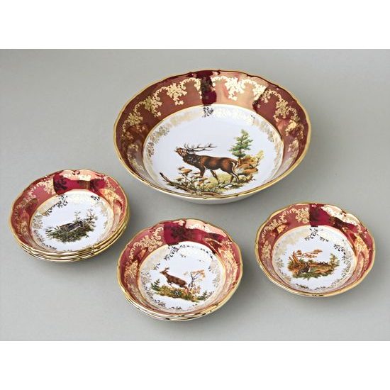 Bowl 23 cm, hunting - ruby, Carlsbad