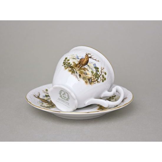 Cup and saucer 150 ml / 14 cm, Thun 1794 Carlsbad porcelain, BERNADOTTE hunting