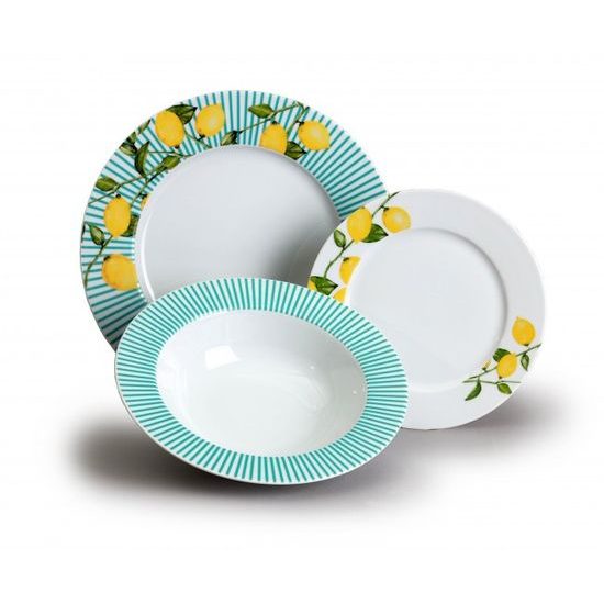 Talířová sada Ella pro 6 osob s objemným hlubokým talířem, citróny, Thun 1794, karlovarský porcelán