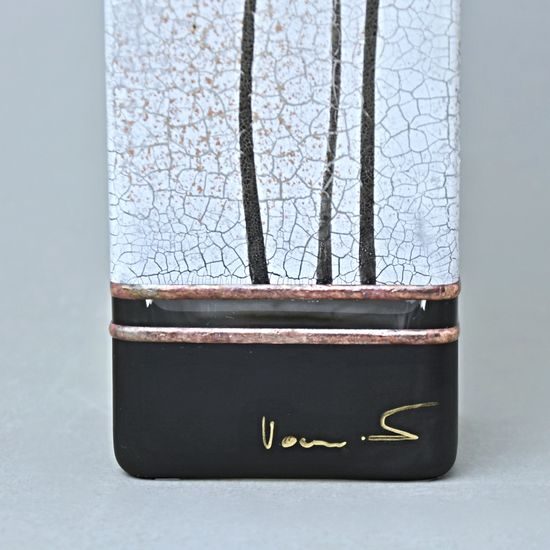 Studio Miracle: Vase White-black, Square, 30 cm, hand decoration Vlasta Voborníková