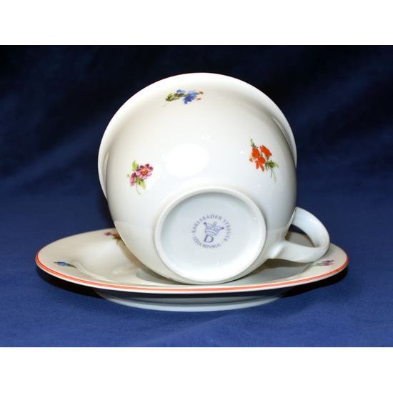 Olga: Šálek 400 ml snídaňový a podšálek 19 cm, házenka s červenou linkou, Český porcelán a.s.