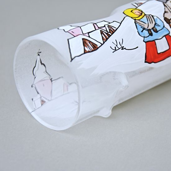 Svícen skleněný na 2 svíčky "Česká zima 1918", ručně malováno, Mija ozdoby