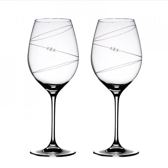 Set 2 sklenic na červené víno 470 ml, Ring, krystaly Swarovski, DIAMANTE