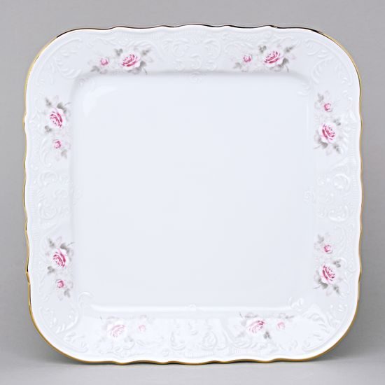 Gold line: Tray square 26 cm, Thun 1794 Carlsbad porcelain, BERNADOTTE roses