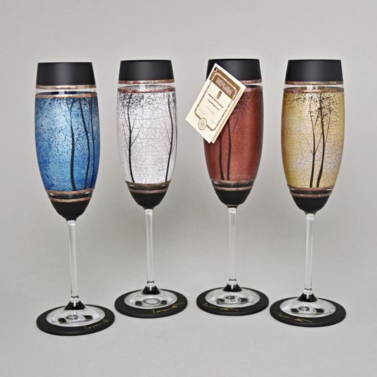 Studio Miracle: Champagne Glasses, 4 pcs. , Mix Trees, 200 ml, Hand-decorated by Vlasta Voborníková