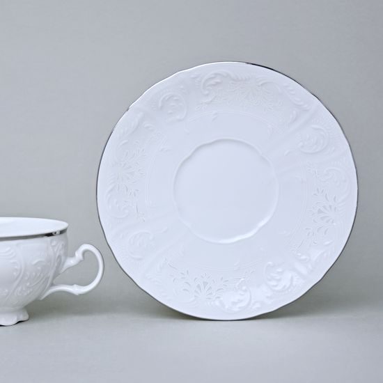 Šálek a podšálek čajový 275 ml / 18 cm, Thun 1794, karlovarský porcelán, BERNADOTTE mráz, platinová linka