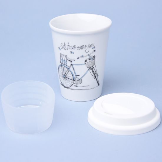 Pohárek To Go 310 ml na kávu se silikonovým víčkem, pánské kolo, Český porcelán a.s.