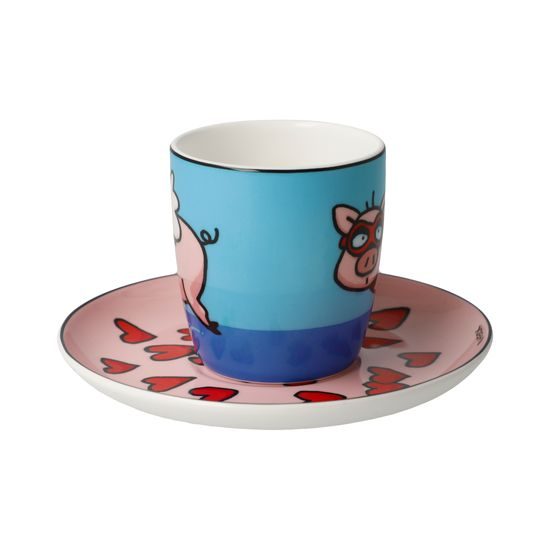 Espresso šálek a podšálek When Pigs Fly 100 ml, jemný kostní porcelán, Ed Heck, Goebel