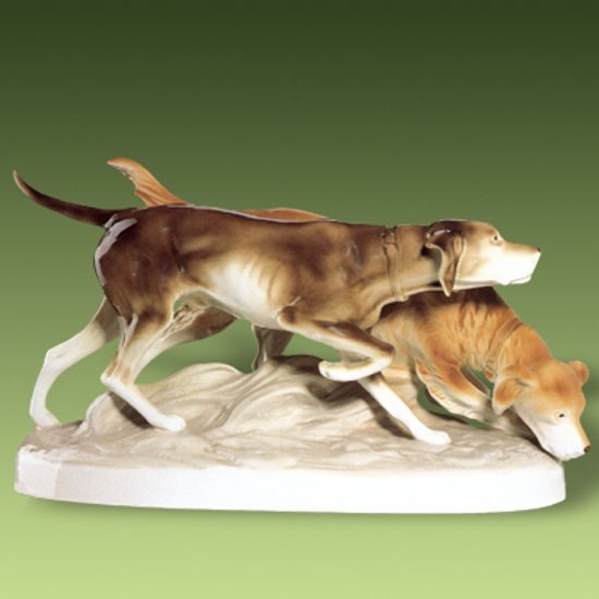 Hunting dogs 33 x 12,5 x 17 cm, Porcelain Figures Duchcov