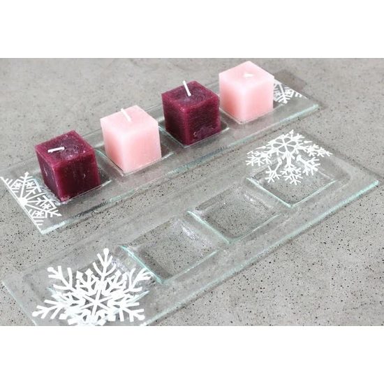 Advent Glass candlestick rectangular, Snowflake, 31,5 x 11 cm, BDK - Glass