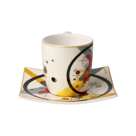 Šálek 100 ml a podšálek na espresso 10,5 cm, Kruhy v kruhu, jemný kostní porcelán, V. Kandinskij, Goebel