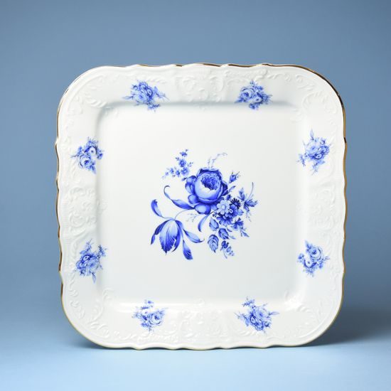 Tray/Platter square 26 cm, Thun 1794 Carlsbad porcelain, BERNADOTTE blue rose