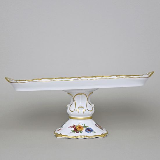 Platter 36 cm footed, flowwers + matt gold, QueensCrown porcelain