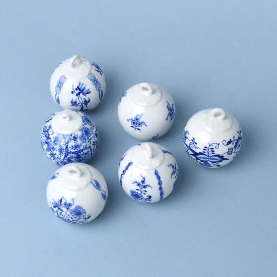 Christmas tree balls 6,5 cm - set of 6 pcs., Original Blue Onion pattern