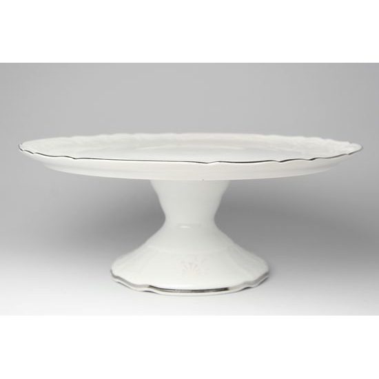 Plate cake 32 cm on stand, Thun 1794 Carlsbad porcelain, BERNADOTTE frost, Platinum line