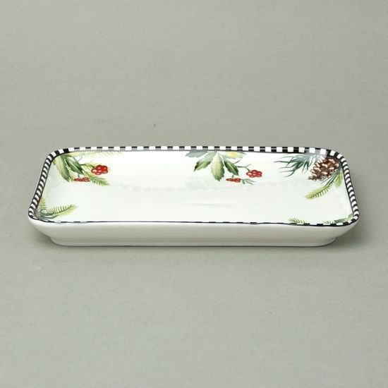 Platter 21 x 14 x 2 cm, Cones and holly, new bone china EGAN