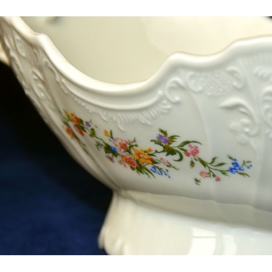 Fruit bowl with handles 36 cm, Thun 1794 Carlsbad porcelain, BERNADOTTE ivory + flowers