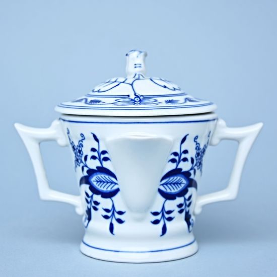 Sauceboat round 350 ml with handles and a lid, Original Blue Onion Pattern