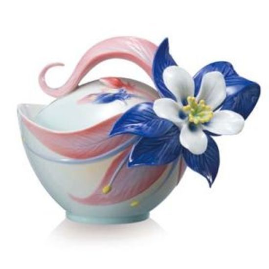 Columbine wildflowers design sculptured porcelain sugar jar 11 cm, Porcelain FRANZ