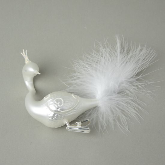Christmas decoration silver Swan 10 cm, glass, ozdoby DUV