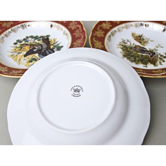 Plate deep 23 cm, set of 6 pcs., Hunting - ruby red, Carlsbad porcelain