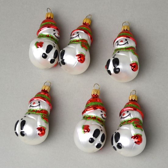 Sada 6 sněhuláků 8 cm - vánoční ozdoba skleněná