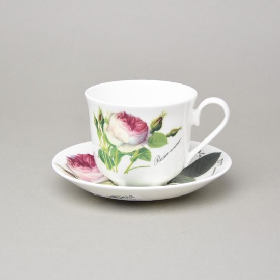 Redoute Rose: Šálek 220 ml a podšálek 14,5 cm, anglický kostní porcelán Roy Kirkham
