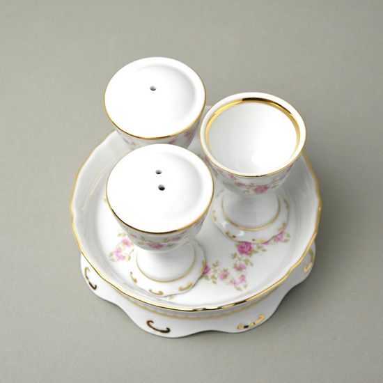 Cruet set 4 pcs. / egg cup set with tray, decor 158 on white, Leander Loučky