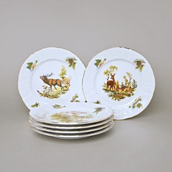 Plate dessert small 17 cm, set of 6 pcs., Thun 1794 Carlsbad porcelain, BERNADOTTE hunting