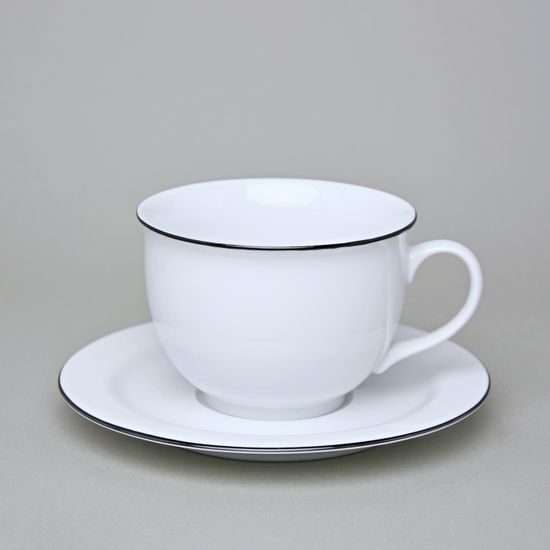 Olga: Šálek 400 ml snídaňový a podšálek 19 cm s černou linkou, Český porcelán a.s.